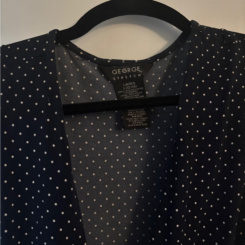 Vintage Navy Shadow Polka Dot Dress 12-14+ Wraparound - Picture 10 of 15